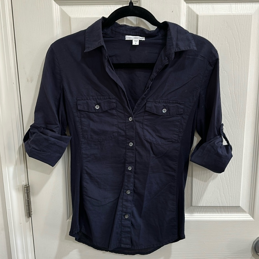 James Perse Blue 3/4 Roll Cuff Sleeve Women’s Shirt